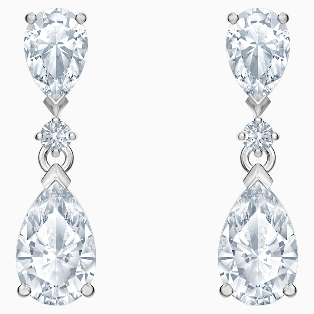 Palace Drop Pierced Earrings, White, Rhodium plated