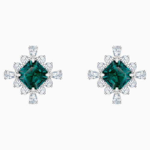 Palace Stud Pierced Earrings, Green, Rhodium plated