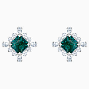 Palace Stud Pierced Earrings, Green, Rhodium plated