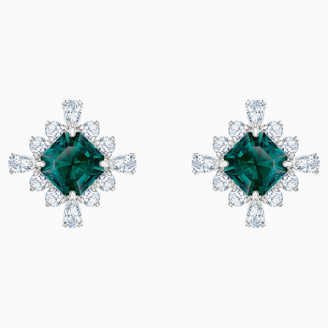 Palace Stud Pierced Earrings, Green, Rhodium plated