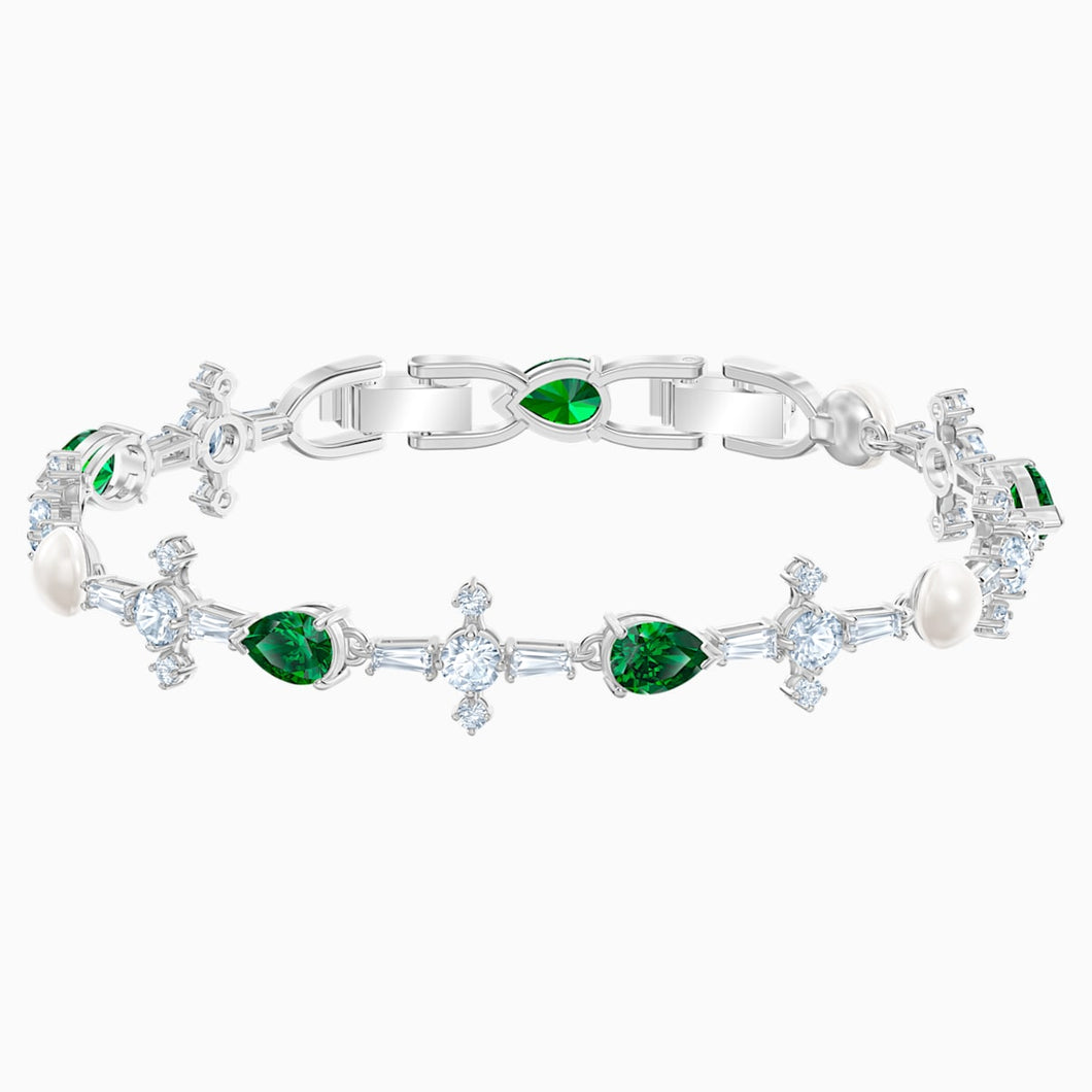 Perfection Bracelet, Green, Rhodium plated