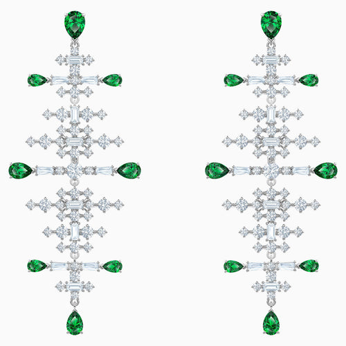 Perfection Chandelier Pierced Earrings, Green, Rhodium plated