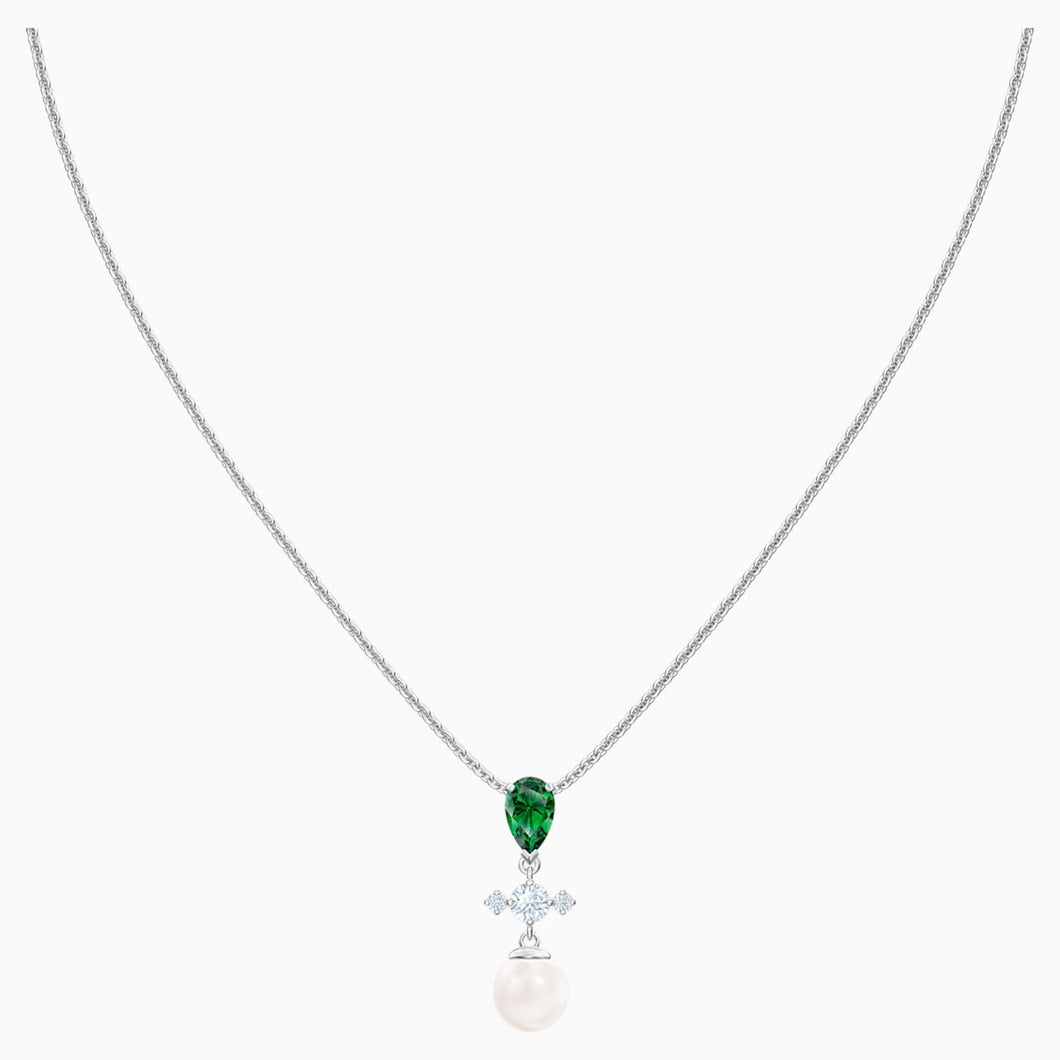 Perfection Necklace, Green, Rhodium plated