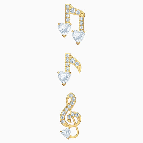 Pleasant Pierced Earrings set, White, Gold-tone plated