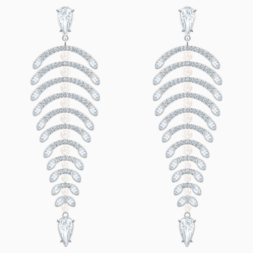 Polar Bestiary Chandelier Pierced Earrings, White, Rhodium plated