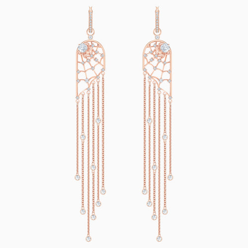 Precisely Chandelier Pierced Earrings, White, Rose-gold tone plated