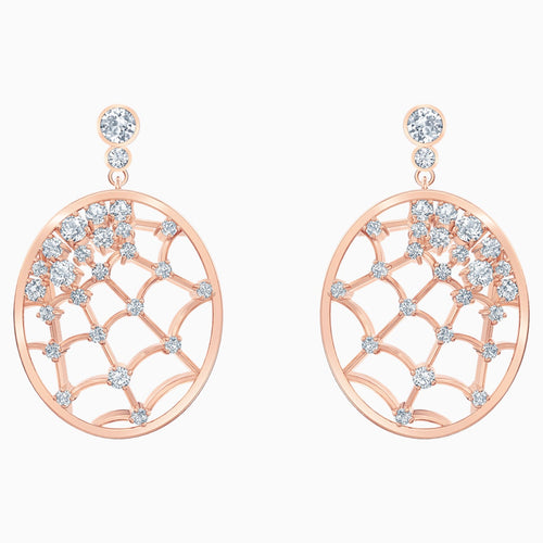 Precisely Drop Pierced Earrings, White, Rose-gold tone plated