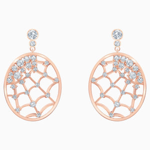 Precisely Drop Pierced Earrings, White, Rose-gold tone plated