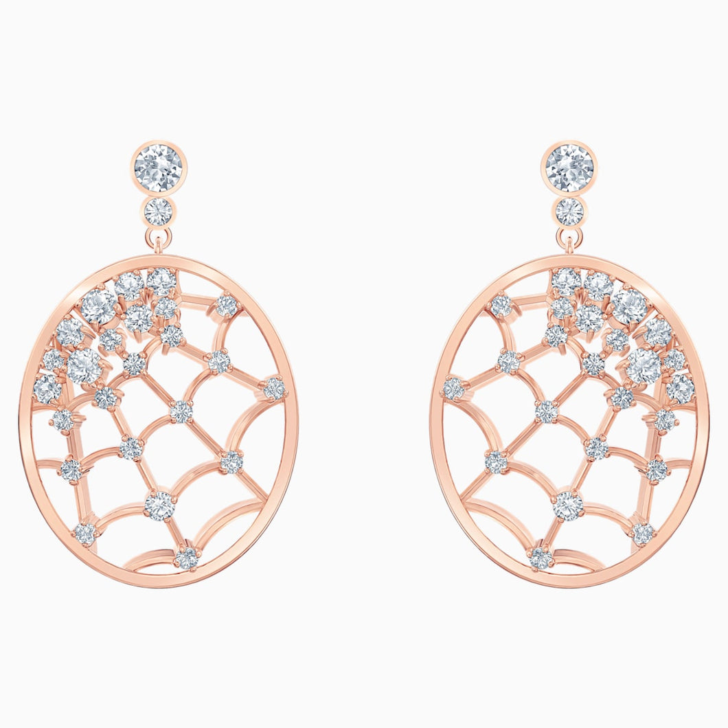 Precisely Drop Pierced Earrings, White, Rose-gold tone plated