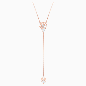 Precisely Y Necklace, White, Rose-gold tone plated