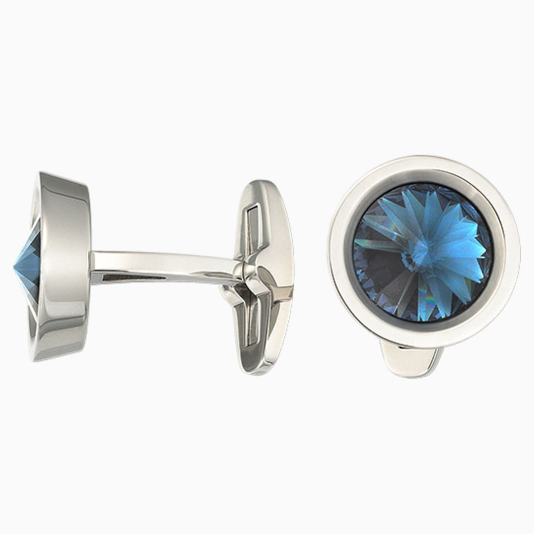 Round Cufflinks, Blue, Stainless steel