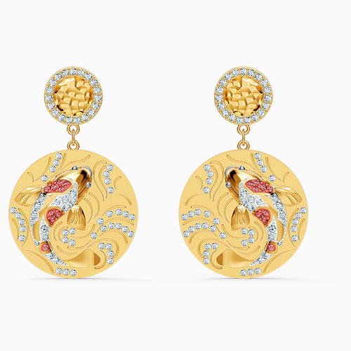 Shine Fish Pierced Earrings, Red, Gold-tone plated