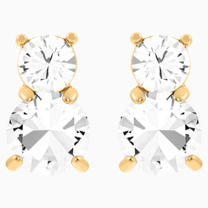 Solitaire Double Pierced Earrings, White, Gold-tone plated