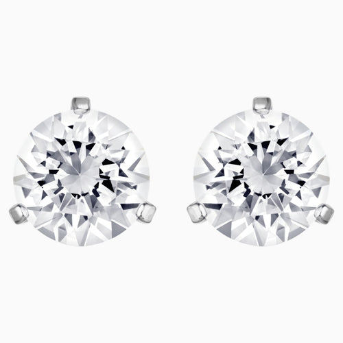 Solitaire Pierced Earrings, White, Rhodium plated