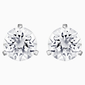 Solitaire Pierced Earrings, White, Rhodium plated