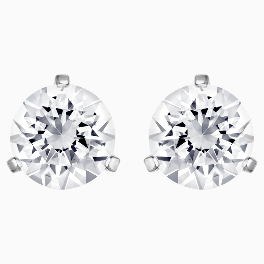 Solitaire Pierced Earrings, White, Rhodium plated