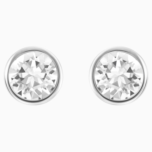 Solitaire Pierced Earrings, White, Rhodium plated