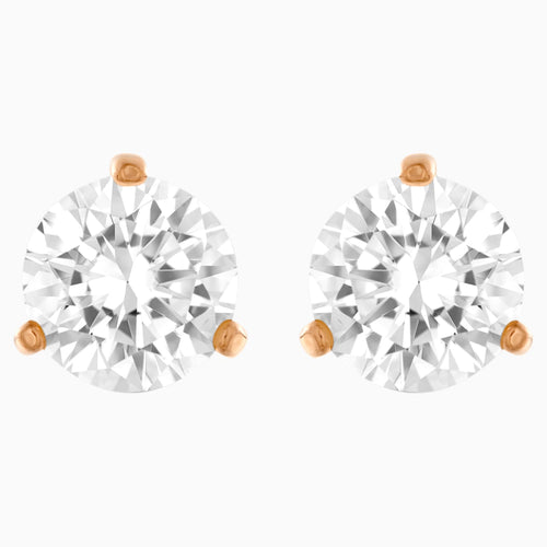 Solitaire Pierced Earrings, White, Rose-gold tone plated