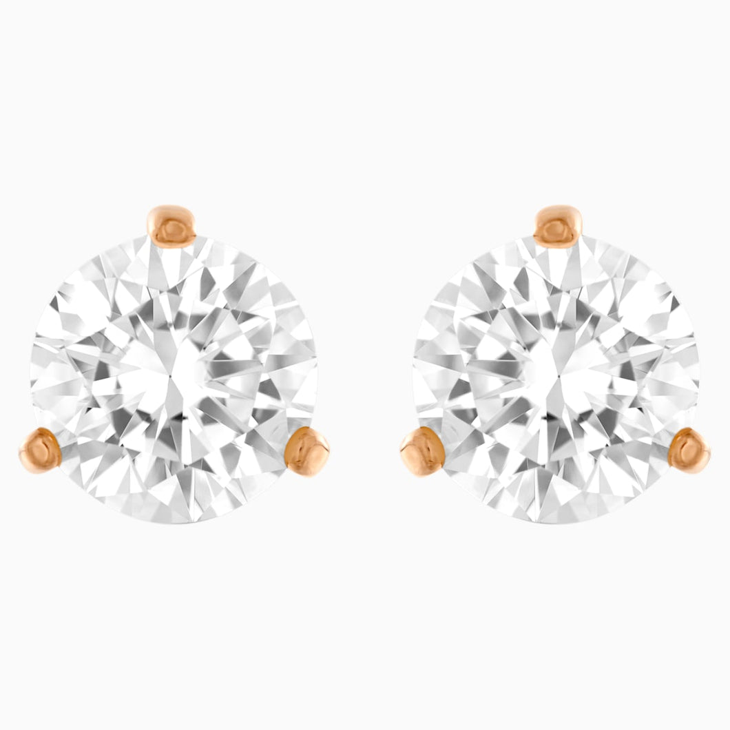 Solitaire Pierced Earrings, White, Rose-gold tone plated