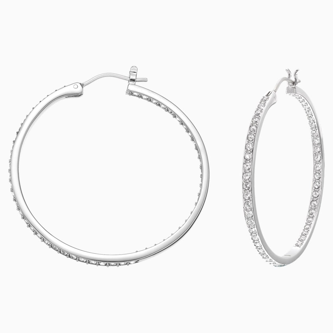 Sommerset Hoop Pierced Earrings, White, Rhodium plated