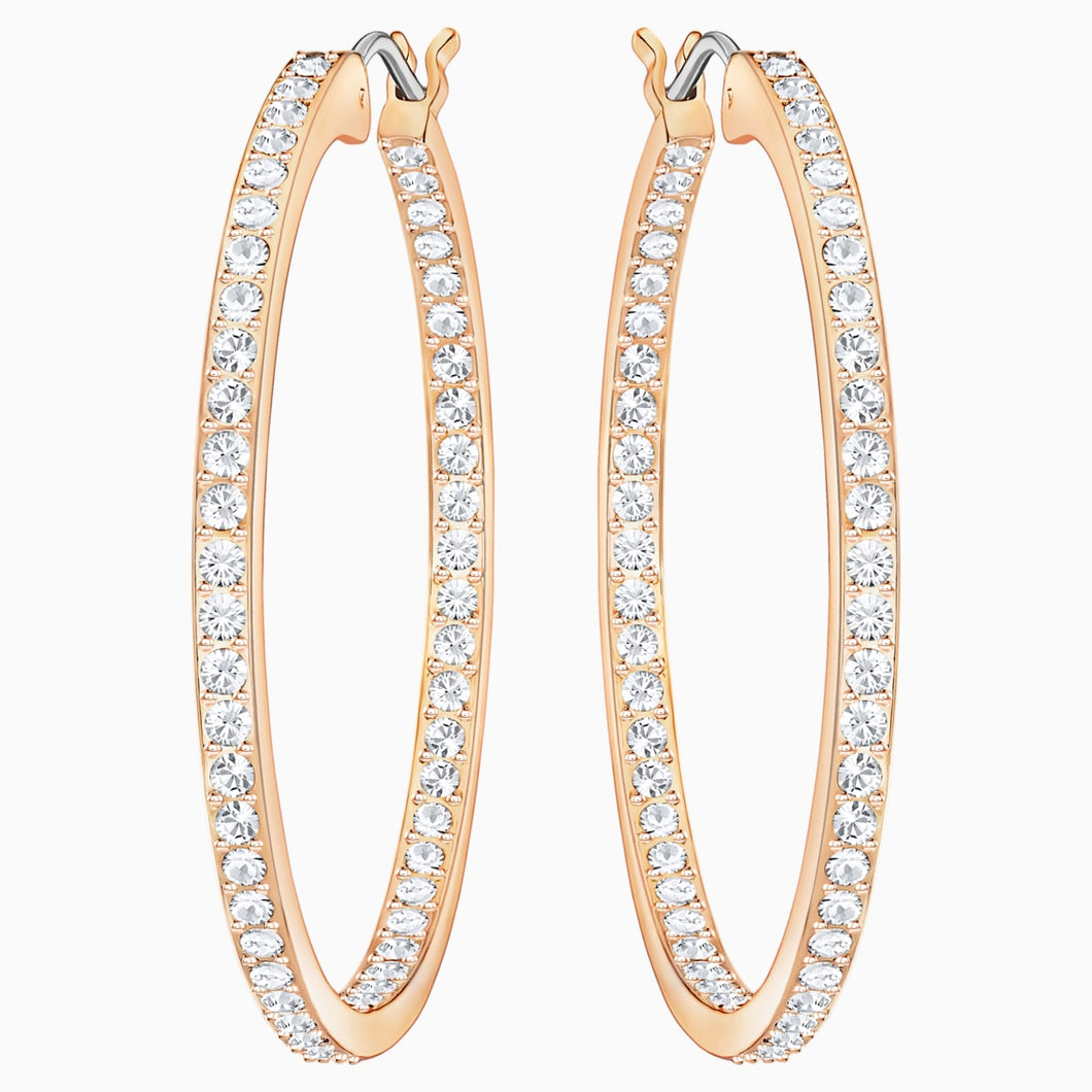 Sommerset Hoop Pierced Earrings, White, Rose-gold tone plated