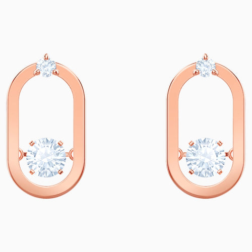 Sparkling Dance Pierced Earrings, White, Rose-gold tone plated