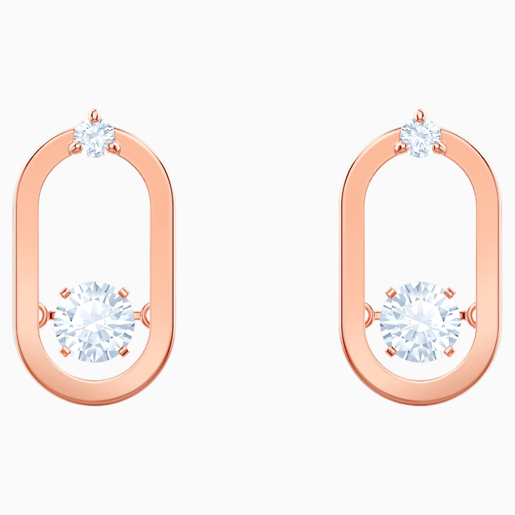 Sparkling Dance Pierced Earrings, White, Rose-gold tone plated