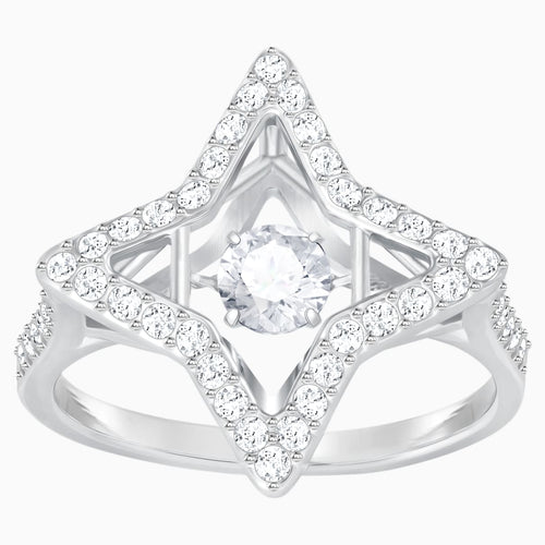 Sparkling Dance Star Ring, White, Rhodium plated