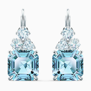 Sparkling Pierced Earrings, Aqua, Rhodium plated