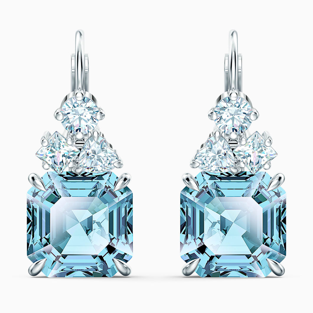 Sparkling Pierced Earrings, Aqua, Rhodium plated