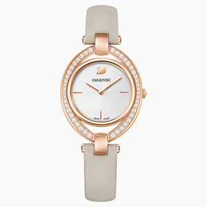 Stella Watch, Leather strap, Grey, Rose-gold tone PVD