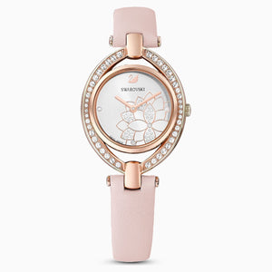 Stella Watch, Leather strap, Pink, Rose-gold tone PVD