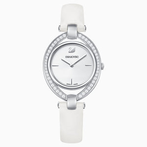 Stella Watch, Leather strap, White, Stainless steel