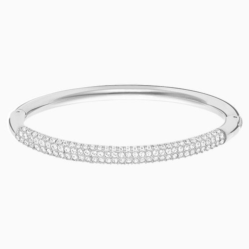 Stone Bangle, White, Rhodium plated