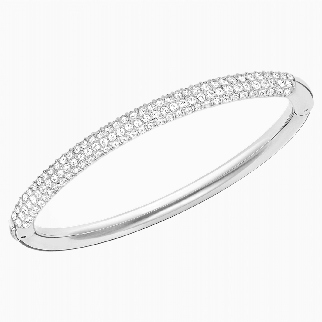 Stone Bangle, White, Rhodium plated