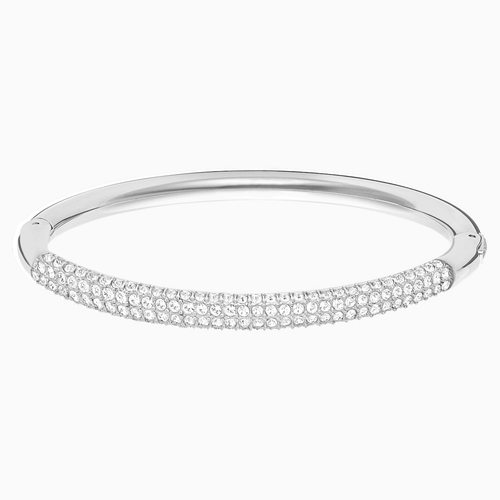 Stone Bangle, White, Rhodium plated