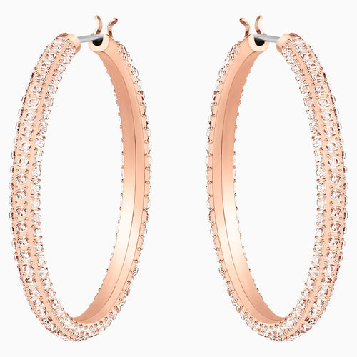 Stone Hoop Pierced Earrings, Pink, Rose-gold tone plated