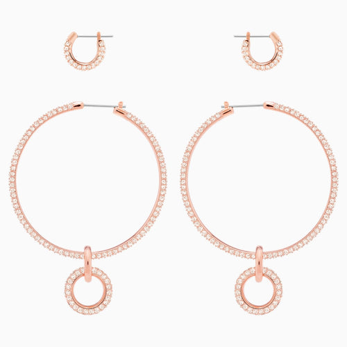 Stone Pierced Earring Set, Pink, Rose-gold tone plated