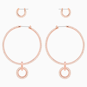 Stone Pierced Earring Set, Pink, Rose-gold tone plated