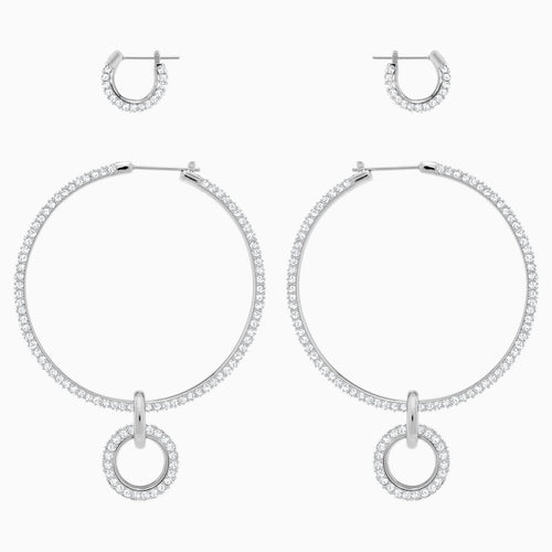 Stone Pierced Earring Set, White, Rhodium plated