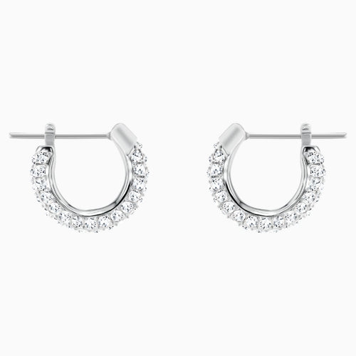 Stone Pierced Earrings, White, Rhodium plated