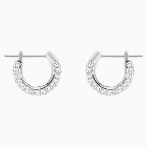 Stone Pierced Earrings, White, Rhodium plated