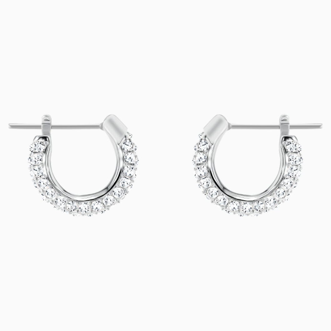 Stone Pierced Earrings, White, Rhodium plated