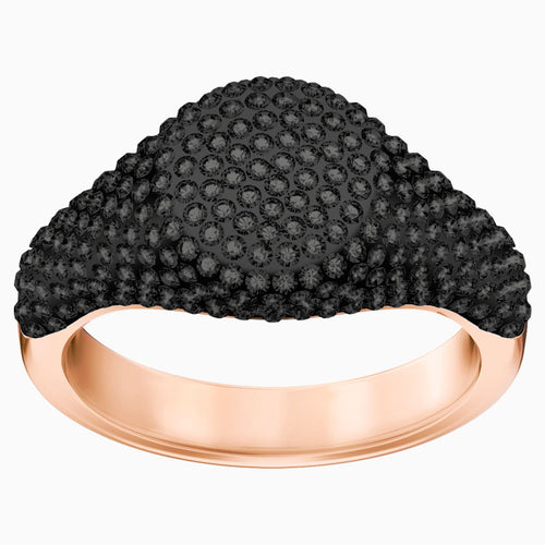 Stone Signet Ring, Black, Rose-gold tone plated