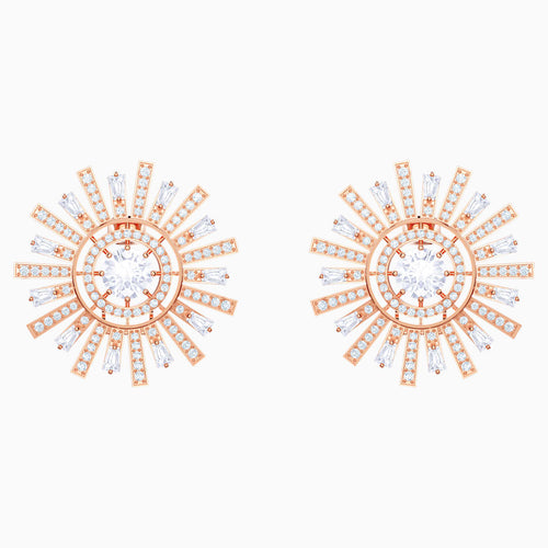 Sunshine Clip Earrings, White, Rose-gold tone plated