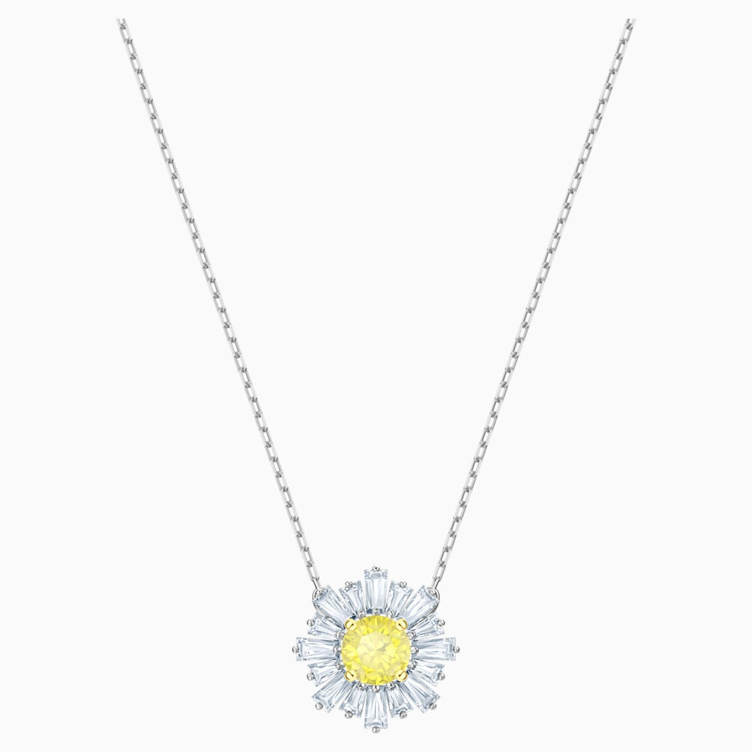 Sunshine Pendant, Yellow, Rhodium plated