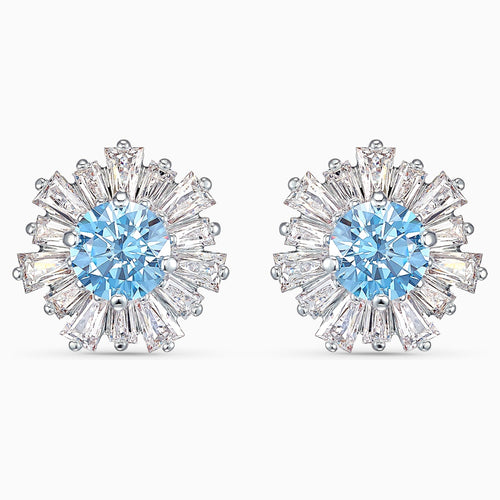 Sunshine Pierced Earrings, Blue, Rhodium plated