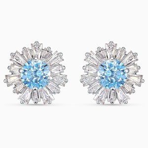 Sunshine Pierced Earrings, Blue, Rhodium plated