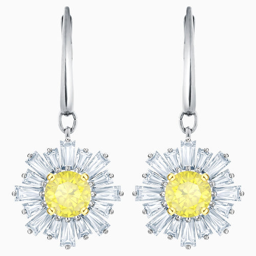 Sunshine Pierced Earrings, White, Rhodium plated