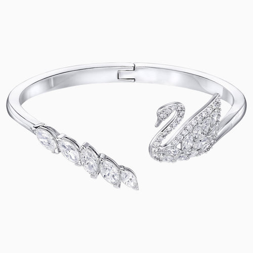 Swan Lake Bangle, White, Rhodium plated